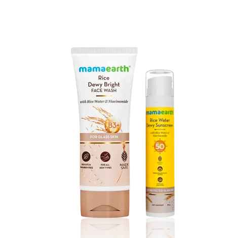 Buy Mamaearth Rice Face Wash With Rice Water & Niacinamide for Glass Skin + Rice Water Dewy Sunscreen with Rice Water & Niacinamide Skincare kit, Combo of 2 - Purplle