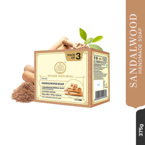 Buy Khadi Natural Sandalwood Handmade Soap | Clean, Tone & Nourish (Pack Of 3) - 375 gm | 125 gm each - Purplle