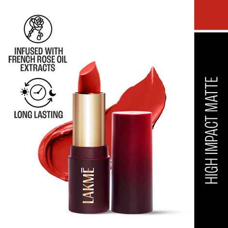 Buy Lakme Forever Matte Lipstick, Made With French Rose Oil Extracts, Red Rose, 4.5 gm - Purplle