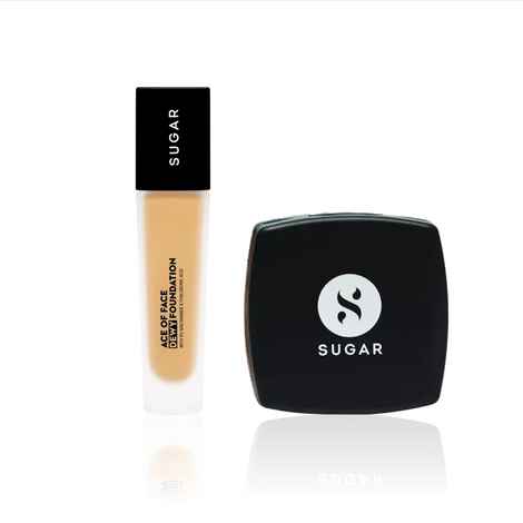 Buy Sugar Base Duo - SUGAR Cosmetics All Set To Go Translucent Powder For Face 7 gm White , SUGAR Cosmetics Ace Of Face Dewy Foundation 10 Latte (30 ml) Combo of 2 - Purplle