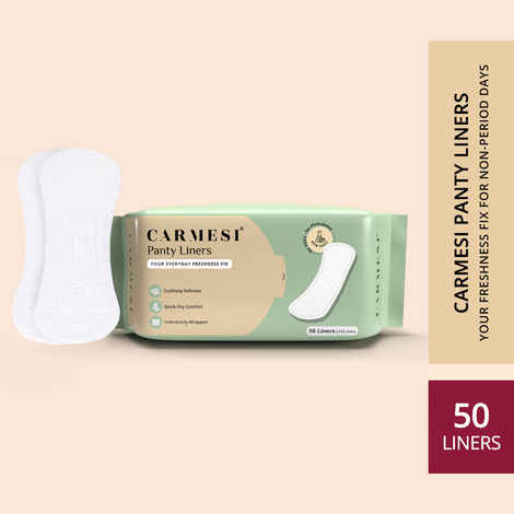 Buy Carmesi Panty Liners - 50 Pieces | Cushiony Soft | Protect against Spotting & Light Discharge | End-To-End Sticking | Keep You Fresh & Dry All-Day Long | Non-Toxic & Unscented Pack of 50 (L) - Purplle