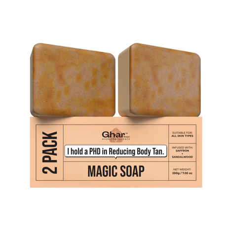 Buy Ghar Soaps Ayurveda + Science I hold a PHD in removing Body Tan. Magic Soap | Tan Removal ( 2 x 100 gm) - Purplle