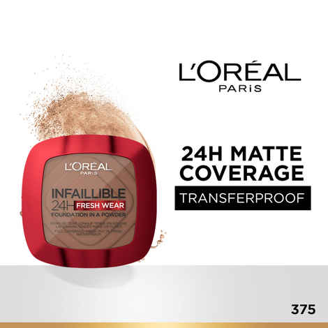 Buy L'Oreal Paris Infallible 24H Fresh Wear Foundation in a Powder | Waterproof, Sweatproof & Transferproof Formulation | Deep Amber 375, 9 gm - Purplle