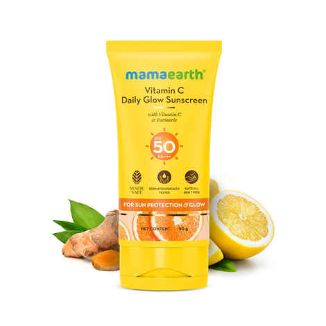 Buy Mamaearth Vitamin C Daily Glow Sunscreen with SPF 50 & PA+++ for Sun Tan Protection & Glow - 50 gm| In-Vivo Tested - Purplle