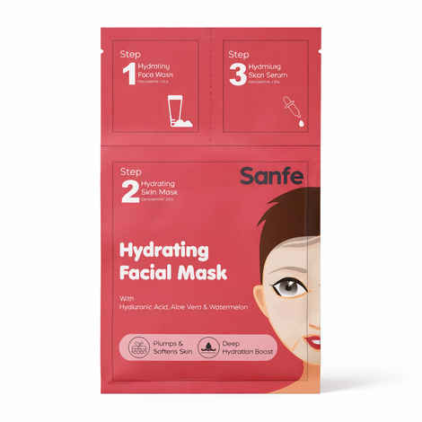 Buy Sanfe Hydrating Facial Mask | Single Use | Pack of 3 - Face Wash, Face Mask, Face Serum | Hyaluronic Acid, Aloe Vera & Watermelon | Deep Hydration & Skin Plumping | Korean-Style Sheet Mask for Fresh Skin - Purplle