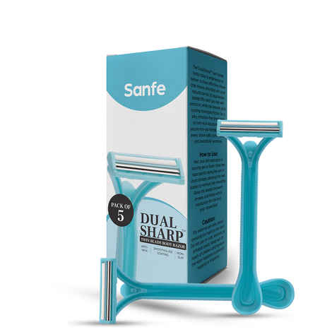 Buy Sanfe Dual Sharp Twin Blade Body Razors for Women | Pack of 5 | Disposable Body Razors | Dual Sharp Twin Blade with Anti-Nick & Smudge Coating | Non-Slip Grip | Smooth, Comfortable Shave for Face & Body - Purplle