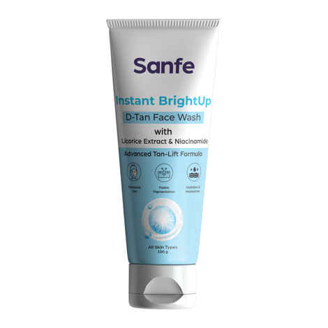 Buy Sanfe Instant BrightUp D-Tan Face Wash | 100 ml | With Licorice Extract & Niacinamide | Advanced Tan-Lift Formula | Removes Tan, Fades Pigmentation & Hydrates Skin | Suitable for All Skin Types - Purplle