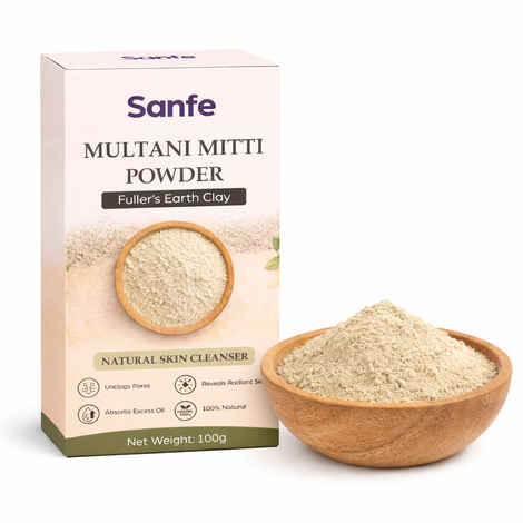 Buy Sanfe PureClay Multani Mitti Powder | 100 gm | 100% Pure Fuller’s Earth for Face & Body | Absorbs Excess Oil from First Use | Unclogs Pores & Removes Dirt | Natural Clay Face Pack for Oily & Acne-Prone Skin - Purplle