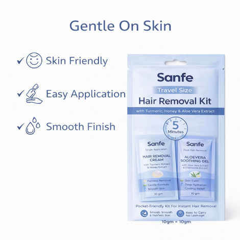 Buy Sanfe Travel Size Hair Removal Kit – 5 Minute Painless Hair Removal Cream with Soothing Gel - Combo of 2 - Purplle