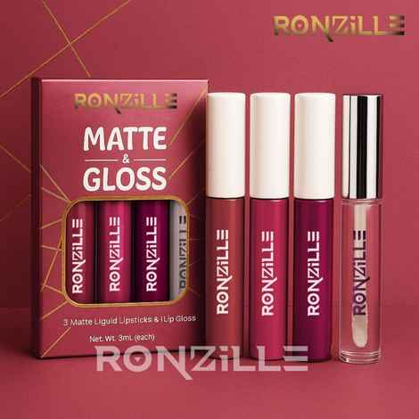 Buy Ronzille Matte liquid lipstick Non Transfer plus with Lip gloss Pink Edition Pack of 4 (Pink Edition-12 ml) - Purplle