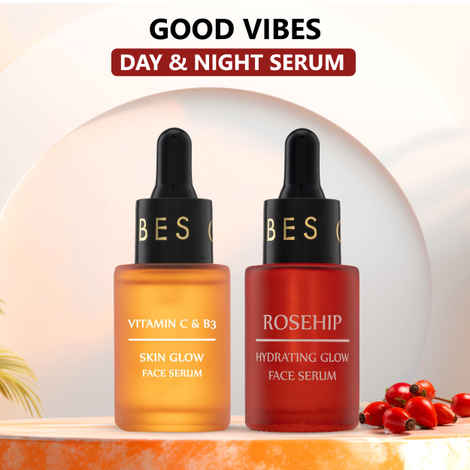 Buy Good Vibes Day & Night Skin Healing Combo | Vitamin C & B3 (Niacinamide) Skin Glow Face Serum (30 ml) + Rosehip Hydrating Glow Face Serum (30 ml) - Combo of 2 - Purplle