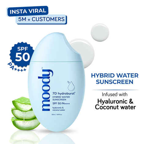 Buy Moody 7D Hydroburst Hyaluronic SPF 50 PA++++ Water Sunscreen UVA/B Protection Non Oily No White Cast - 50 ml - Purplle