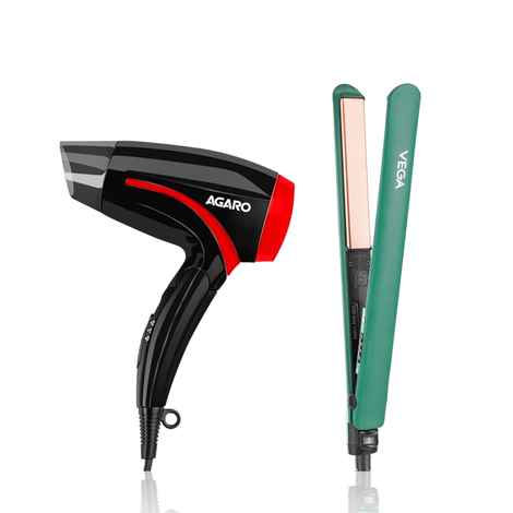 Buy AGARO HD1177 Hair Dryer with 1000 Watts Copper Motor & Vega Salon Smooth Hair Straightener with Ceramic Coated Plates (VHSH-42) Hair Styling - Combo of 2 - Purplle