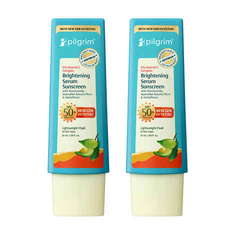 Buy Pilgrim 5% Vitamin C Complex Brightening Serum Sunscreen SPF50+PA++++ In-Vivo tested Pack of 2 - Purplle