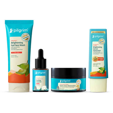 Buy Pilgrim Complete Glow Routine Combo - Brightens Skin, Reduces Dark Spots and Protect Skin (Combo of 4) - Purplle