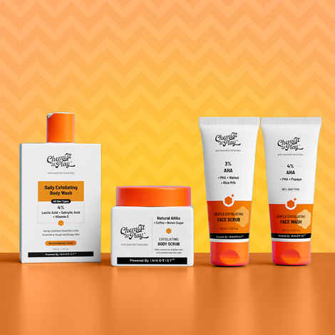 Buy Chemist at Play Exfoliating Care Combo | Body Wash 236 ml + Coffee Body Scrub 75 gm + Face Scrub 100 ml + Face Wash 100 ml | Combo of 4 - Purplle