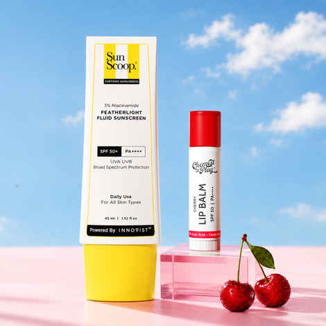 Buy SUNSCOOP Sun Protection Duo | 3% Niacinamide Sunscreen + Cherry Lip Balm 4.5 gm Combo of 2 - Purplle