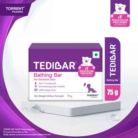 Buy Tedibar Moisturising Baby Bathing Bar 75 gm | 100% Soap Free | Skin Friendly pH - By Torrent - Purplle