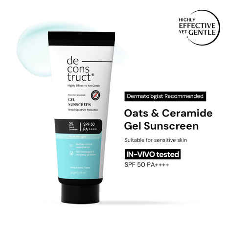 Buy Deconstruct Oats & Ceramide Gel Sunscreen SPF 50 PA++++ | Barrier Repair for Sensitive & Oily Skin 50 gm - Purplle