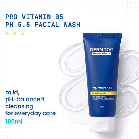 Buy DERMDOC Pro-Vitamin B5 pH 5.5 Gentle Facial Wash | 100% Soap-Free | pH 5.5 Hydrating Face wash | 4% Niacinamide & Pentavitin | Non-Stripping Hydrating Face Wash for All Skin Types| Perfect for Sensitive Skin | 100 ml - Purplle