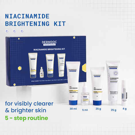Buy DERMDOC Niacinamide Brightening Kit | 5-Step Routine for Clearer & Brighter Skin | Face Wash, Serum, Day Cream, Sunscreen & Lip Balm | Helps Reduce Dark Spots & Improve Uneven Skin Tone | Pack of 5 - Purplle