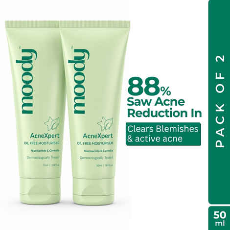 Buy MoodyAcne Lightweight Oil-Free Gel Moisturiser for Oily Skin with Azelaic Acid, Niacinamide, Hyaluronic Acid & Squalane - 50 ml (Pack of 2) - Purplle