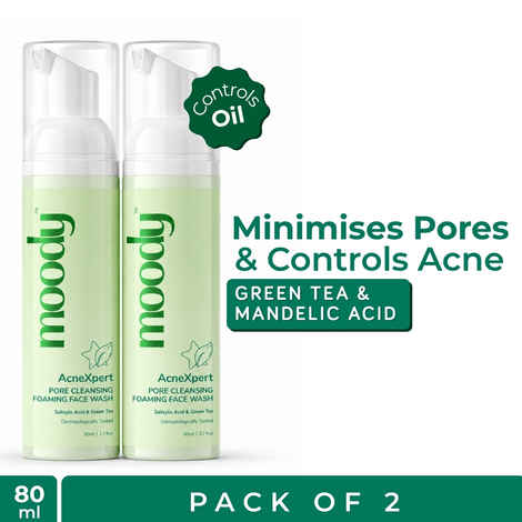 Buy Moody Acnexpert Foaming Face Wash with Salicylic Acid & Niacinamide for Oily & Acne-Prone Skin – 80 ml (Pack of 2) - Purplle