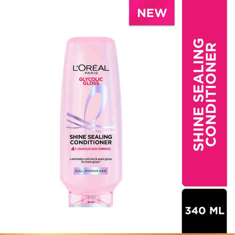 Buy L'Oreal Paris Glycolic Gloss Shine Sealing Conditioner, Powered By 4% Glycolic Acid, for Dull Hair, Smoothens Hair Fiber For 3X More Gloss, 340 ml - Purplle