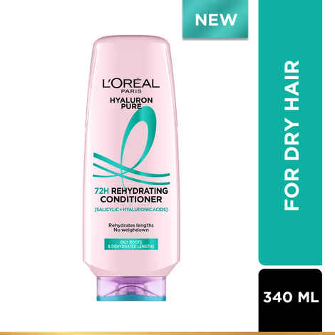 Buy L'Oreal Paris Hyaluron Pure 72H Rehydrating Conditioner for hydrated smooth hair with no weighdown | 340 ml - Purplle
