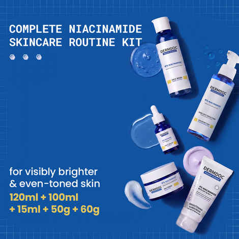 Buy DERMDOC Complete Niacinamide Skincare Routine Kit | Niacinamide Face Wash 120 ml |Niacinamide Skin Repair Tonic Spray 100 ml|Niacinamide Serum 15 ml | Niacinamide Day Cream 50 gm|Ultra Violet Brightening Sunscreen with SPF 50 PA+++ 60 gm (Combo of 5) - Purplle