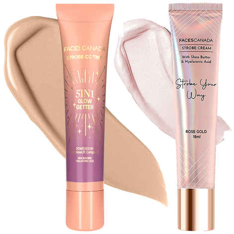 Buy Faces Canada Super Glow Combo 1 - Strobe Cream - Rose Gold 18 ml + Strobe CC Tint Mini - Paradise Vibes 01 18 ml Combo of 2 - Purplle