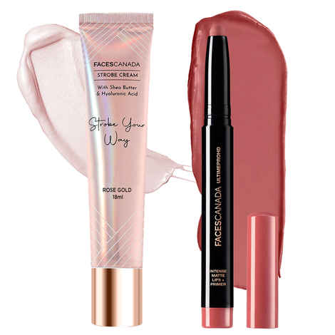 Buy FACESCANADA Lip & Face Bestsellers Combo 2 - Ultime Pro HD Intense Matte Lips + Primer 1.4 gm Tea Rose + Strobe Cream Mini 18 ml Rose Gold Combo of 2 - Purplle