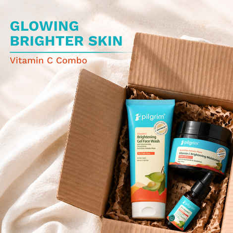 Buy Pilgrim Vitamin C Brightening CSM Skincare Kit | Bright, Glowing & Even-Toned Skin | Triple Glow+++ Combo | Face Wash (100 ml), 10% Vitamin C Serum (10 ml), Brightening Moisturizer (50 gm) Combo of 3 - Purplle