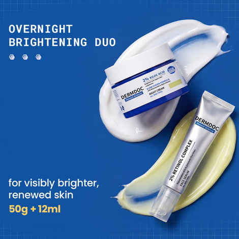 Buy DERMDOC Overnight Brightening Duo | Kojic Acid Night Cream | Retinol Serum | (Pack of 2) - Purplle