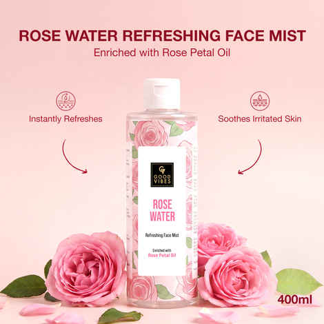Buy Good Vibes Rose Water Face Mist | Enriched With Rose Petal Oil | Instantly Refreshes & Soothes Irritated Skin | Fast Absorbing & Non-Sticky Formula | Alcohol Free & Suitable For Daily Use | 400 ml - Purplle