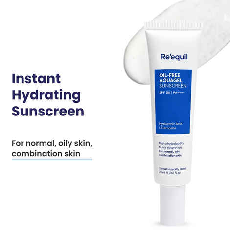 Buy Re'equil Oil Free Aquagel Sunscreen l SPF 50+, PA++++ l Very water resistant l Hyaluronic acid for hydration 20 ml - Purplle