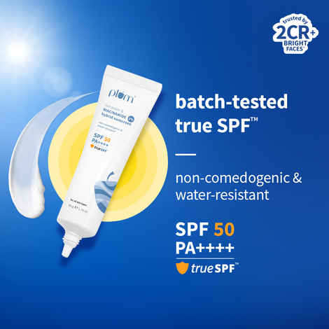 Plum 2% Niacinamide Sunscreen SPF 50 PA+++ With Rice Water - No White Cast, Brightens, Dermat-Tested 50 gm