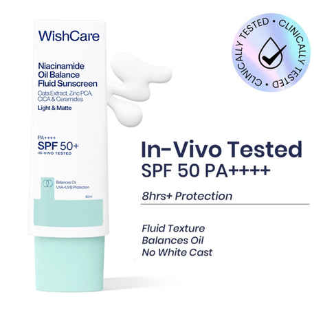 Buy WishCare Niacinamide Oil Balance Fluid Sunscreen SPF 50 PA++++ - Light & Matte Sunscreen for Oily Skin - 80 ml - Purplle