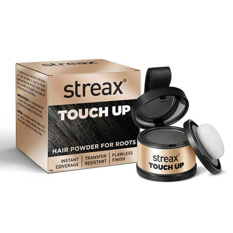 Buy Streax Root Touch Up Hair Colour Powder, Black - 4 gm, Covers Grey Hair & Bald Patches Instantly - Purplle