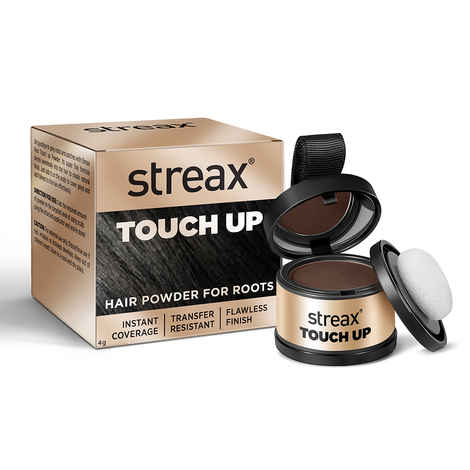 Buy Streax Root Touch Up Hair Colour Powder, Brown - 4 gm, Covers Grey Hair & Bald Patches Instantly - Purplle