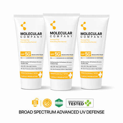 Buy Molecular Company | SPF 50+ Pa++++ |Moisturising Gel Sunscreen For Molecular Company | SPF 50+ Pa++++| Moisturising Gel Sunscreen ,For Oily, Combination, Normal - Skin Types| 50 gm (Pack of 3) - Purplle