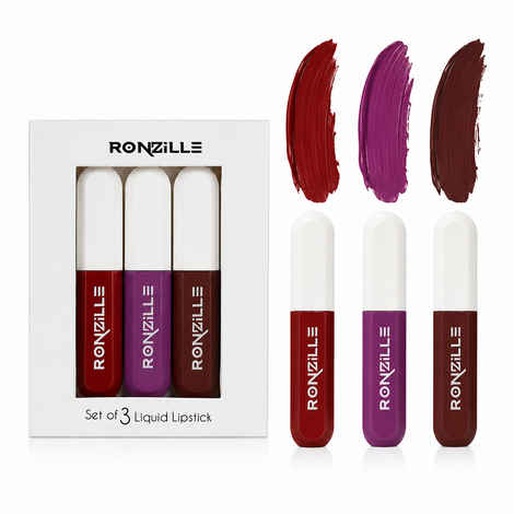 Buy Ronzille Liquid Lipstick Waterproof and smudge-proof Non transferable, Highly pigmented colour Smooth and consistent application. Moisturises and nourishes lips Set of 3(shade-02) - Purplle