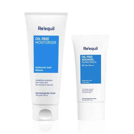 Buy Re'equil Day Care Combo – Oil Free Moisturiser (100 gm) + Oil Free Aquagel Sunscreen SPF 50+ (20 ml) Combo of 2 - Purplle