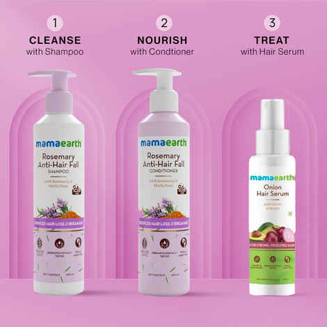 Buy Mamaearth Anti-Hair Loss & Breakage Cleanse, Nourish & Protect Combo : Rosemary Shampoo (250 ml) +Rosemary Conditioner (250 ml) + Onion Hair Serum (100 ml) - Purplle