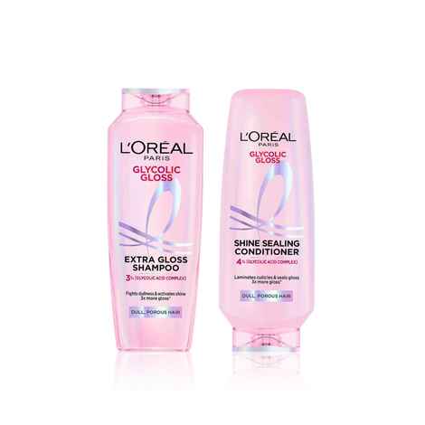Buy L'Oreal Paris Glycolic Gloss Shine Duo | 3X More Gloss | Shampoo & Conditioner Set (340 ml each) Combo of 2 - Purplle