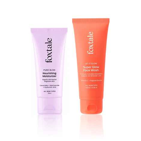 Buy Foxtale Brightening Skincare Combo | Super Glow Face Wash + Ceramide & Niacinamide Face Moisturizer | Glowing Skin, Barrier Repair & Even Skin Tone | 100 ml + 50 ml - Combo of 2 - Purplle