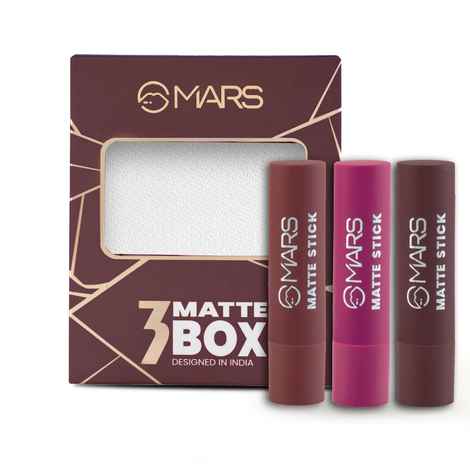 Buy MARS Matte Box Set of 3 Lipsticks for Women | Long-Lasting | Smooth Finish | Moisturising | One Swipe Pigmentation (3x3.2 gm) (06-All Rounder) - Purplle