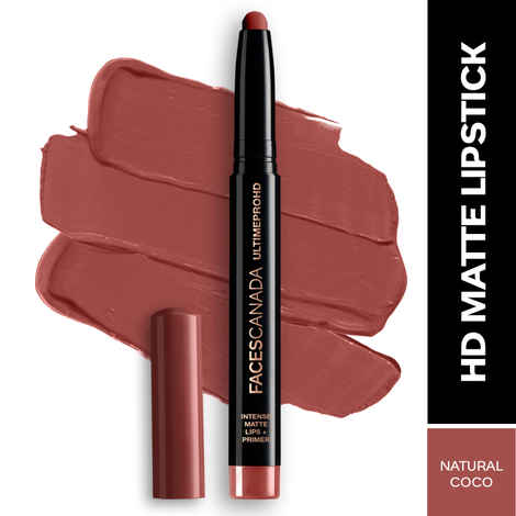 Buy FACES CANADA Comfy Matte Wow HD Primer Lipstick - Natural Coco, 1.4 gm | Non-Drying | Smooth Finish | Primer-Infused Formula | Intense Pigmentation | Full Coverage | Lightweight | Long Stay | Waterproof | Smudge Proof - Purplle