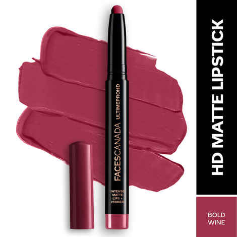Buy FACES CANADA Comfy Matte Wow HD Primer Lipstick - Bold Wine, 1.4 gm | Non-Drying | Smooth Finish | Primer-Infused Formula | Intense Pigmentation | Full Coverage | Lightweight | Long Stay | Waterproof | Smudge Proof - Purplle
