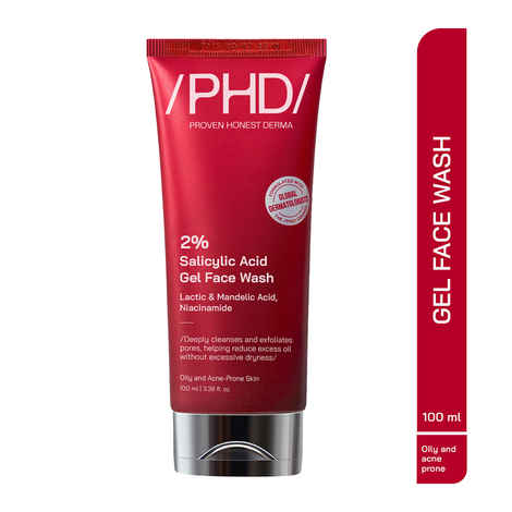 Buy Proven Honest Derma (PHD) 2% Salicylic Acid Gel Face Wash for Oily & Acne Prone Skin | Controls Oil, Unclog Pores & Prevents Acne & Fades Acne Marks | With Niacinamide, Lactic & Mandelic Acid | For Men & Women | Fragrance Free - 100 ml - Purplle